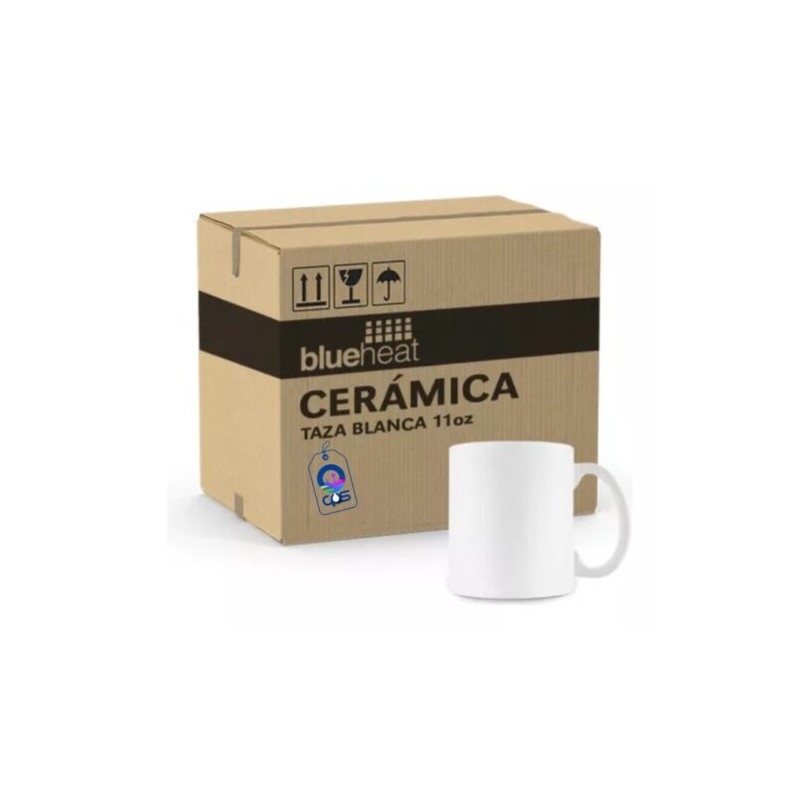 Taza de Cerámica 11oz Blanca Calidad «A» Blue Heat Caja con 36 piezas
