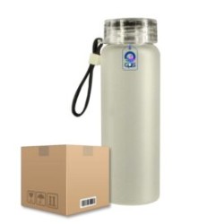 Botella De Vidrio Esmerilada con Tapa de Plástico, Correa de Silicón De 500ml Caja con 50 piezas