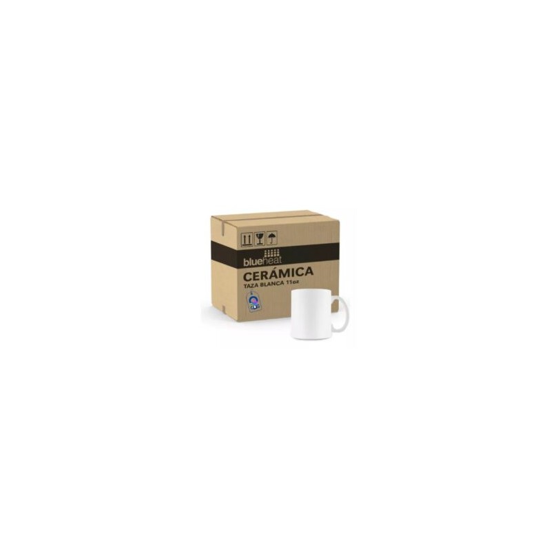 Taza de Cerámica 11oz Blanca Calidad «A» Blue Heat Caja con 36 piezas