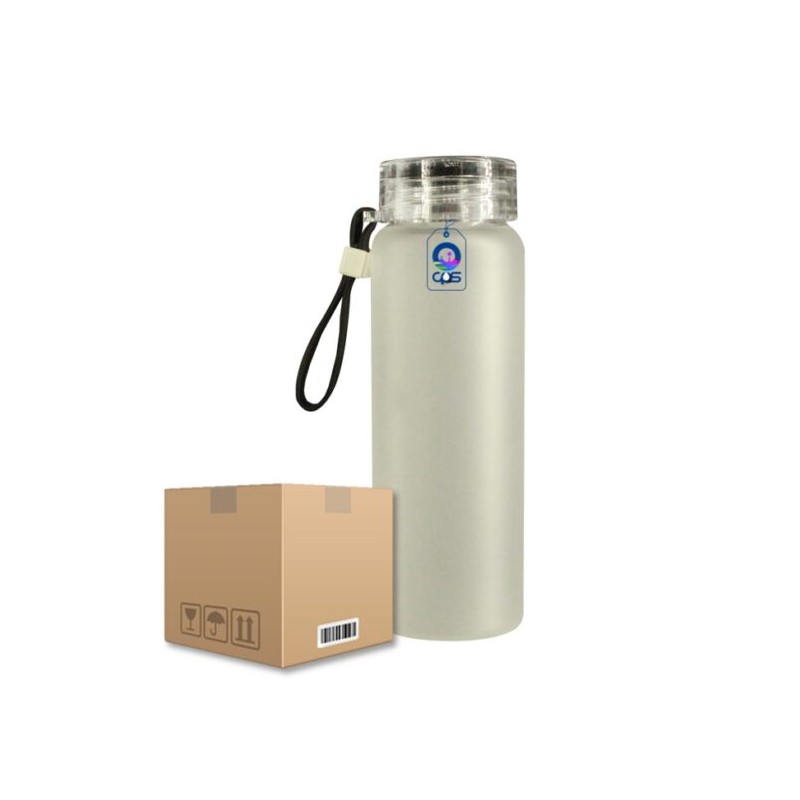 Botella De Vidrio Esmerilada con Tapa de Plástico, Correa de Silicón De 500ml Caja con 50 piezas