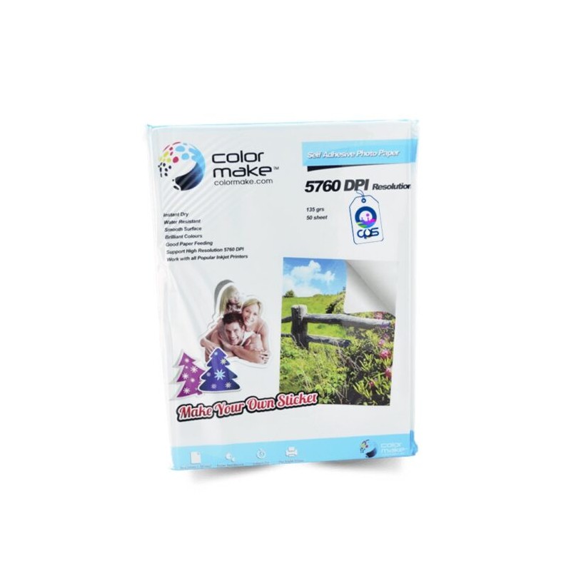 Papel Fotográfico Alto Brillo con Adhesivo 135g Paquete con 50 Hojas