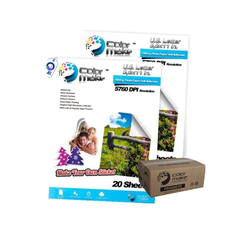 Papel Fotográfico Alto Brillo con Adhesivo 135g Paquete con 50 Hojas Caja con 20 paquetes